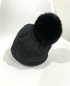 Sequin Black Pom Pom Hat