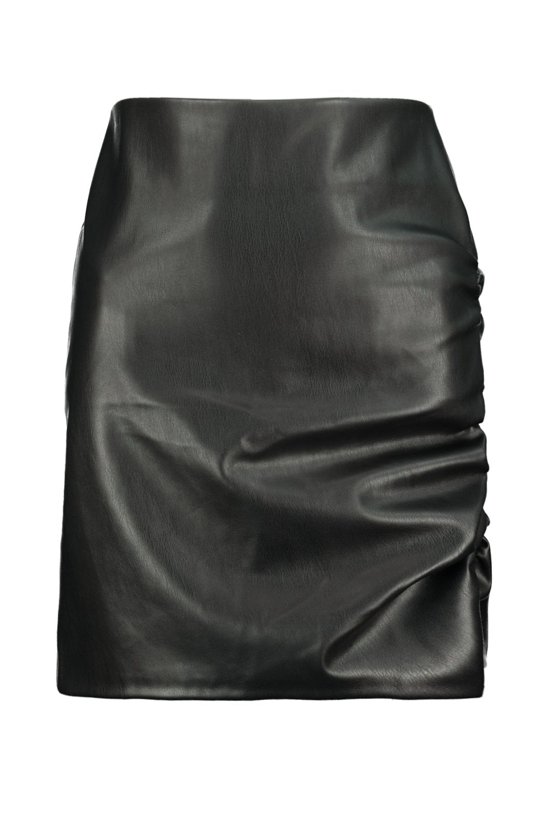 Side Ruche Leather Skirt