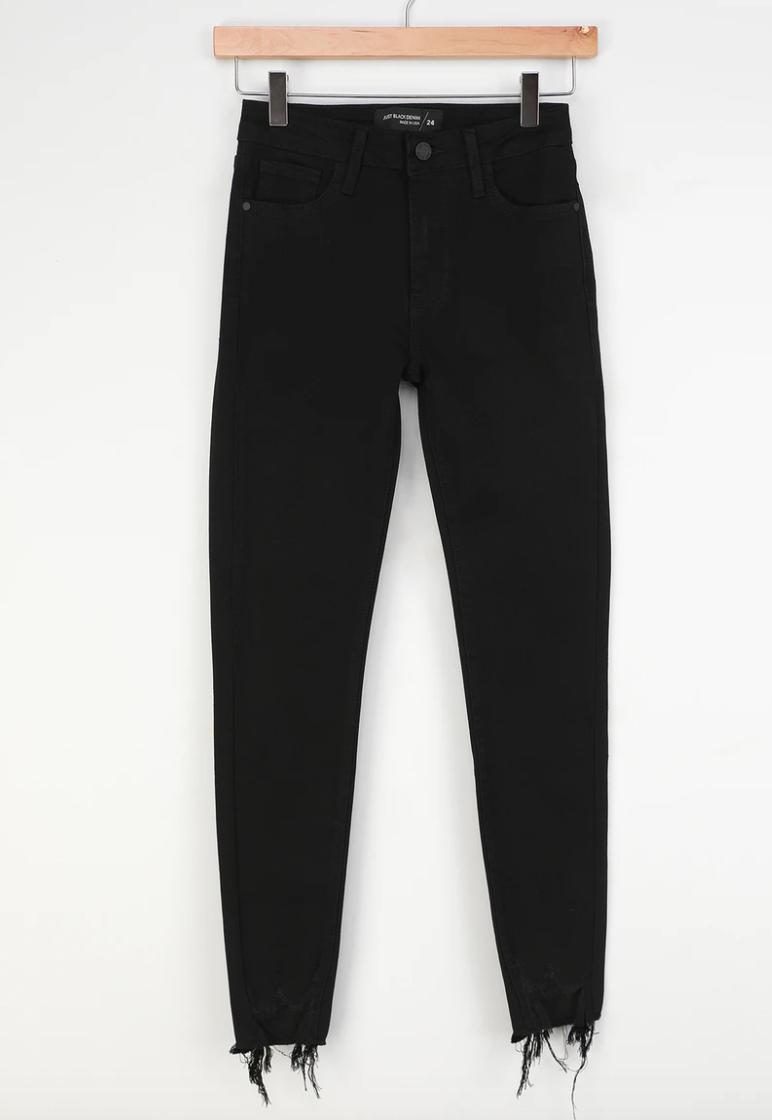 Black skinny jeans raw hem clearance