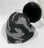 Load image into Gallery viewer, Black Cameo Fur Pom Pom Hat
