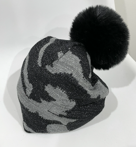 Black Cameo Fur Pom Pom Hat