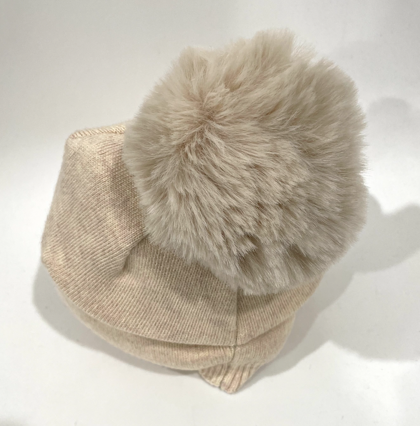 Cream Pompom Hat